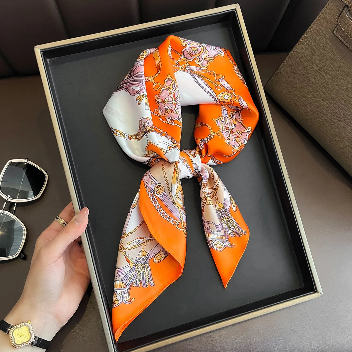 Foulard pour femme 70X70cm mode 2025, imprimé, pashmina, foulard en soie, châle carré, bandeau décoratif, tour de cou, design de luxe, bandana
