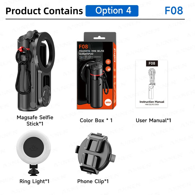 Magnetic Selfie Stick Tripod with Fill Light & Bluetooth Remote
