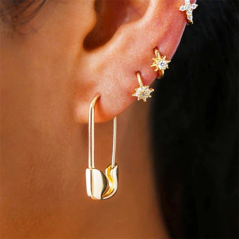 Safety Pin Leverback Earrings