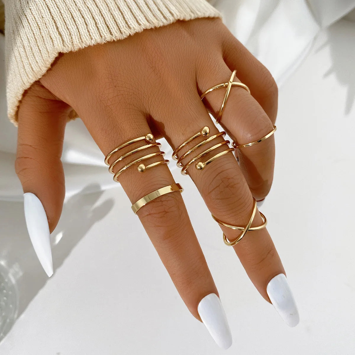 Silver Crystal Rings Set