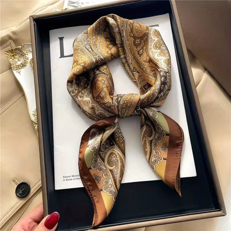 Foulard pour femme 70X70cm mode 2025, imprimé, pashmina, foulard en soie, châle carré, bandeau décoratif, tour de cou, design de luxe, bandana
