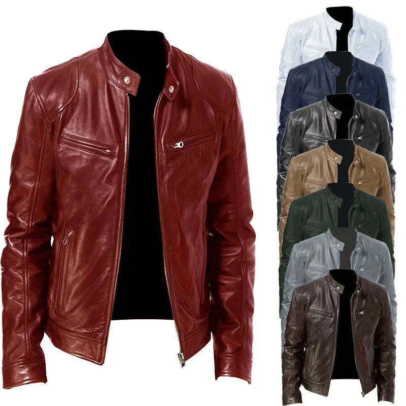 Men's Faux Leather Motorcycle Biker Jacket
