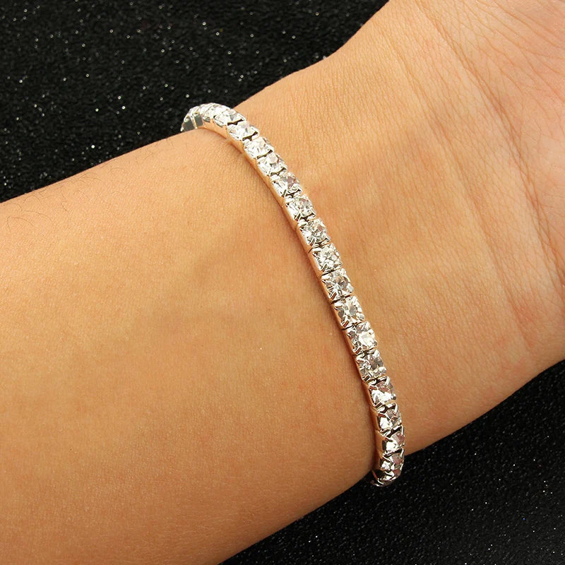 Mehrteilige silberfarbene Strass-Armbänder & Reifen, Braut-Armband, dehnbares Armband für Damen, Schmuck