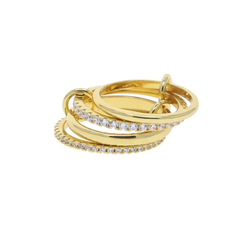 Anelli alla moda in oro e argento, placcati in oro 18k, set da 4 pezzi impilabili con zirconi scintillanti, ideali come gioielli da festa per donna