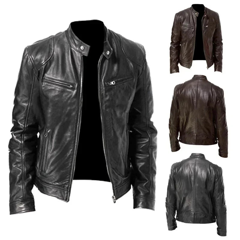 Men's Faux Leather Motorcycle Biker Jacket