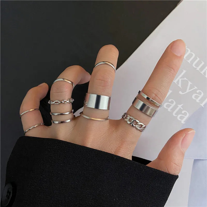 Silver Crystal Rings Set