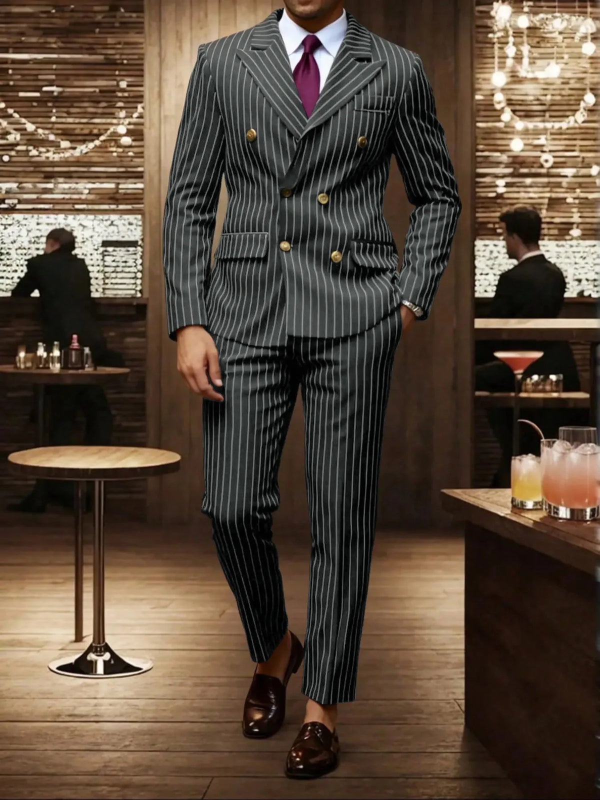 Brown Striped Two-Piece Suit