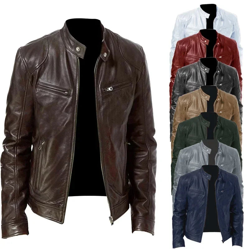 Men's Faux Leather Motorcycle Biker Jacket