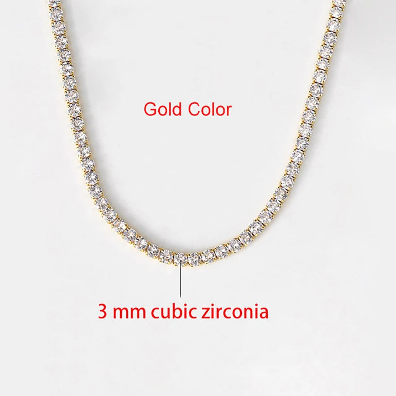 Collier chaîne tennis Hip Hop glacé pour hommes et femmes, luxe avec cristaux de zircon cubique, accessoire de cou court style rock, bijoux OHN016