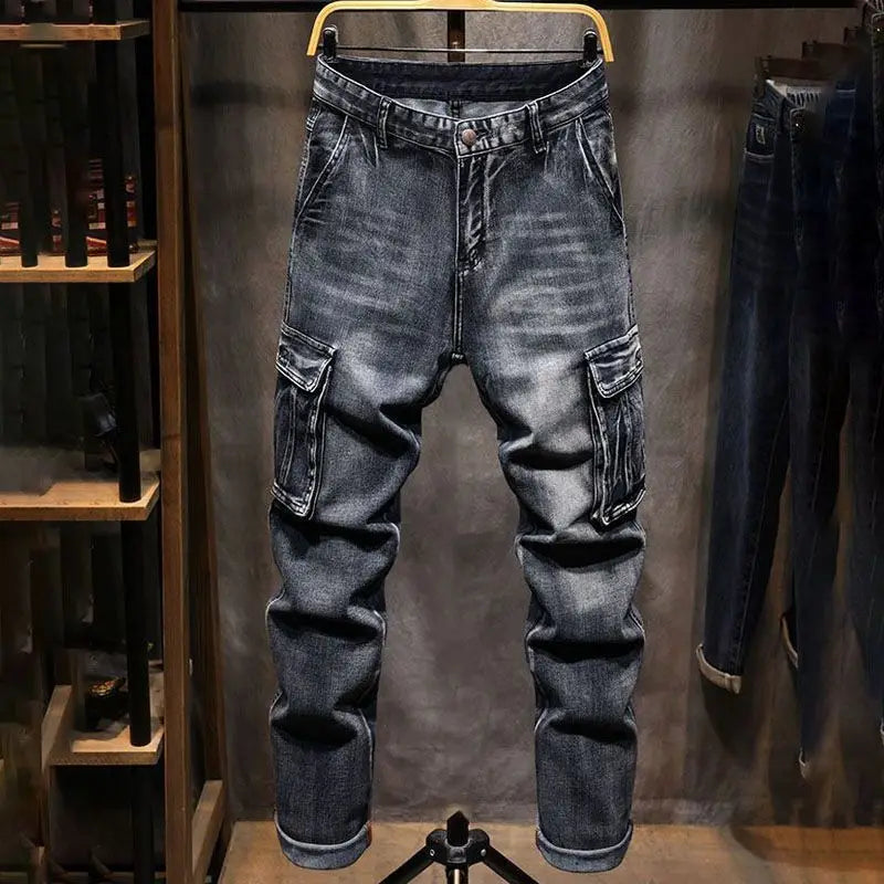 Men's Black Multi-Pocket Workwear Jeans