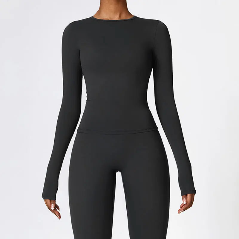 Haut de sport NCLAGEN pour femme, manches longues, idéal pour le fitness, la course et la salle de sport, vêtement d'entraînement respirant, à séchage rapide et hautement élastique.