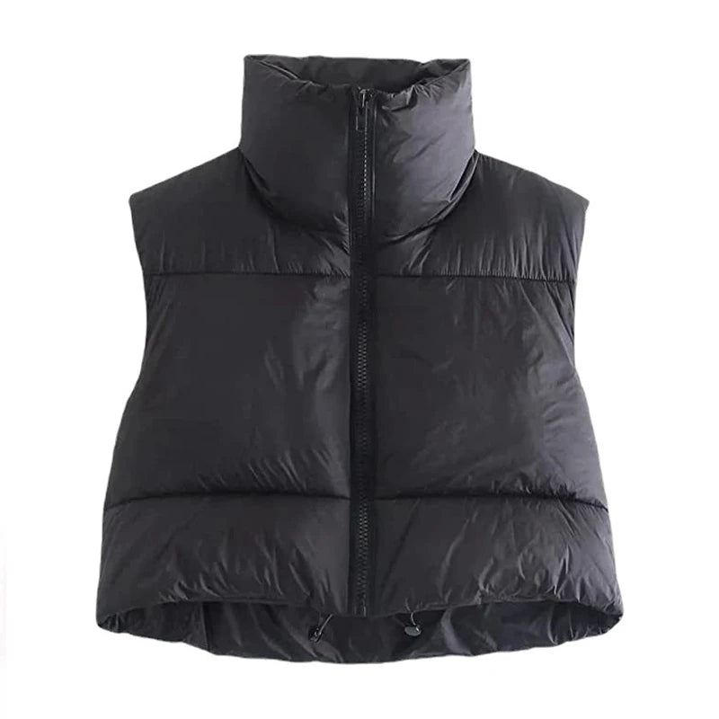 Women's Short Quilted Vest – Stand-Up Collar, Sleeveless
