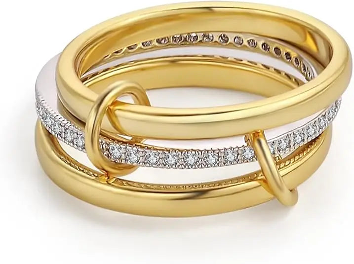 Anelli alla moda in oro e argento, placcati in oro 18k, set da 4 pezzi impilabili con zirconi scintillanti, ideali come gioielli da festa per donna