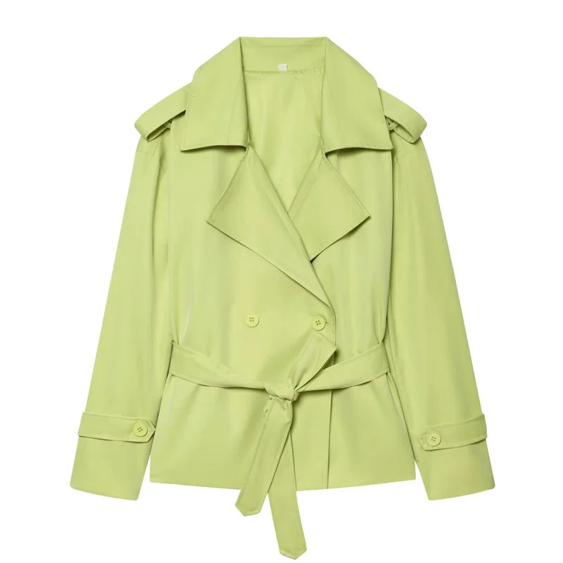Women's Belted Short Trench Coat – Long Sleeve