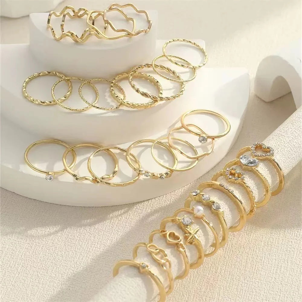 23PCS Zircon Wave Ring Set