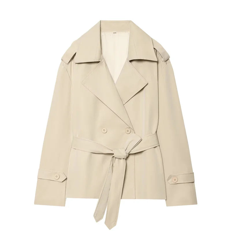 Women's Belted Short Trench Coat – Long Sleeve