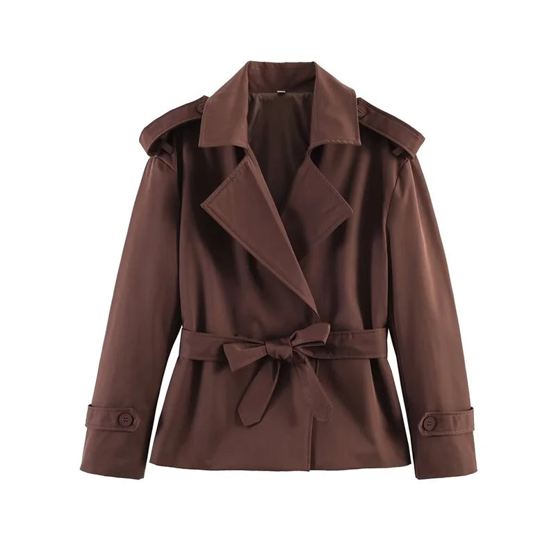 Women's Belted Short Trench Coat – Long Sleeve