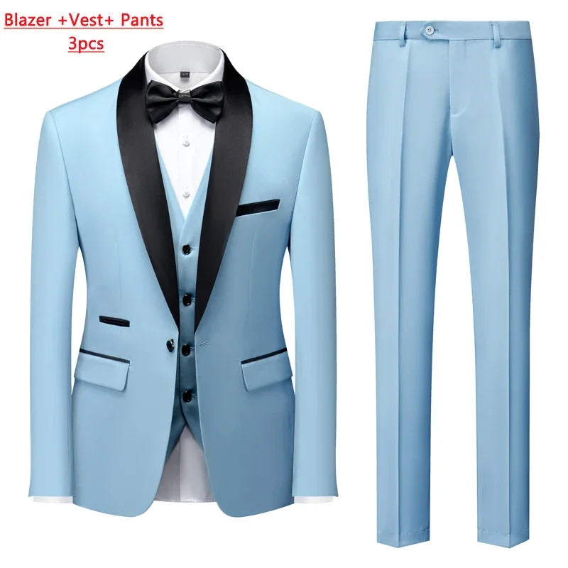 Men's 3-Piece Polyester Viscose Formal Suit – Blazer, Vest & Pants