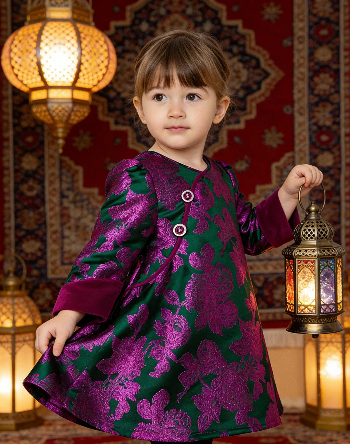 Girls' Embroidered Tang Suit Princess Dress – Velvet Sleeves