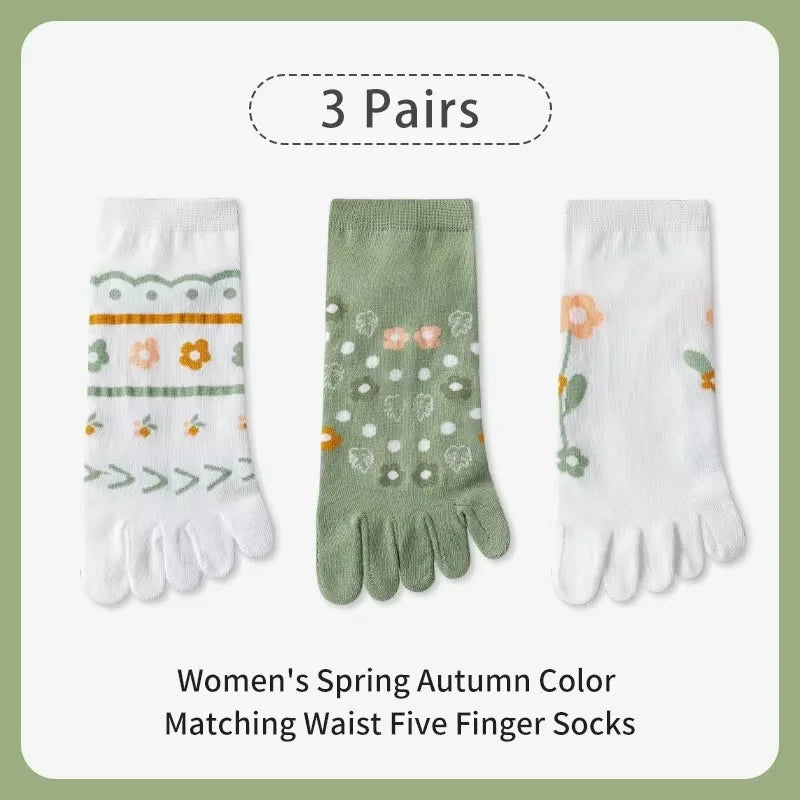 Women's 3-Pair Striped Flower Socks – Spring/Summer