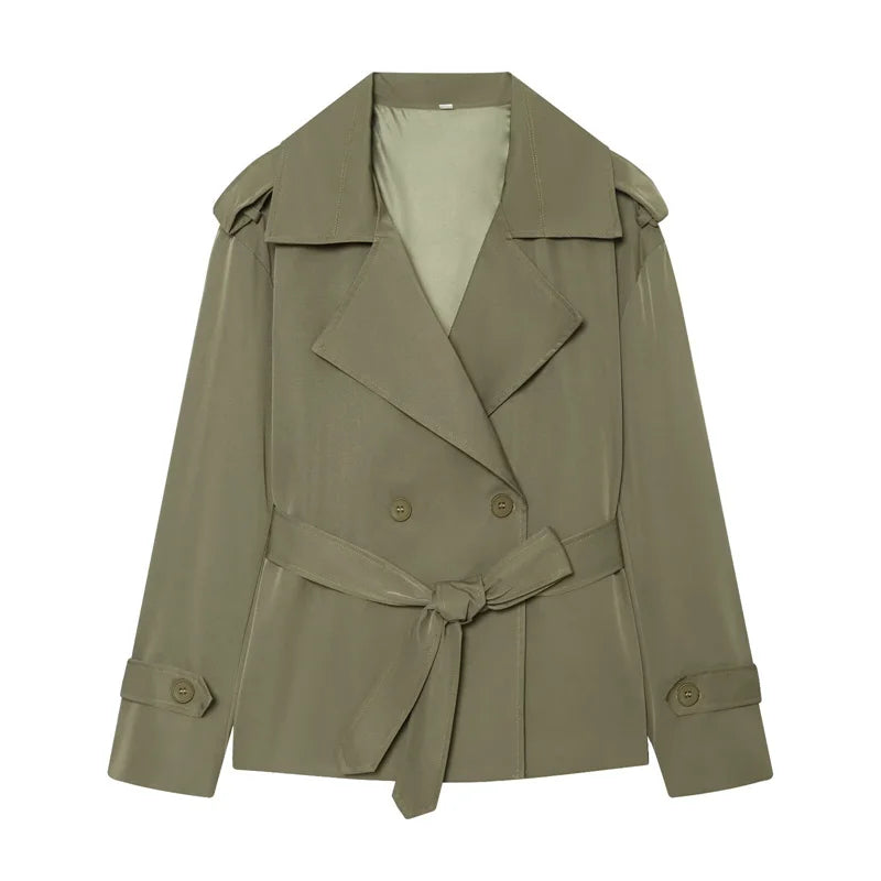 Women's Belted Short Trench Coat – Long Sleeve