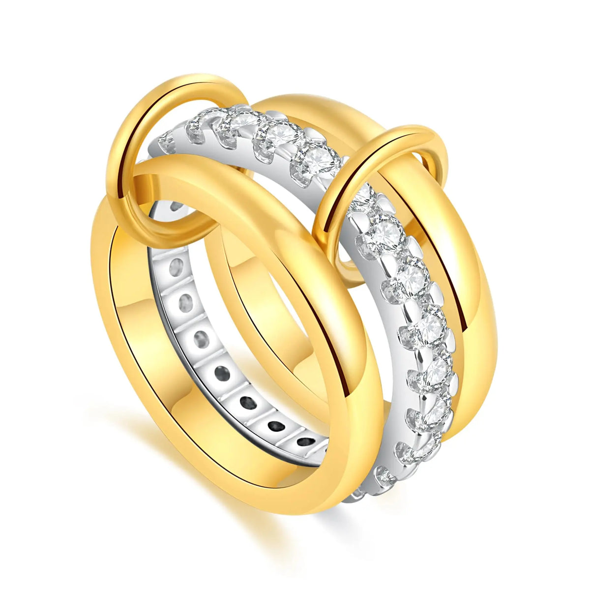 Anelli alla moda in oro e argento, placcati in oro 18k, set da 4 pezzi impilabili con zirconi scintillanti, ideali come gioielli da festa per donna