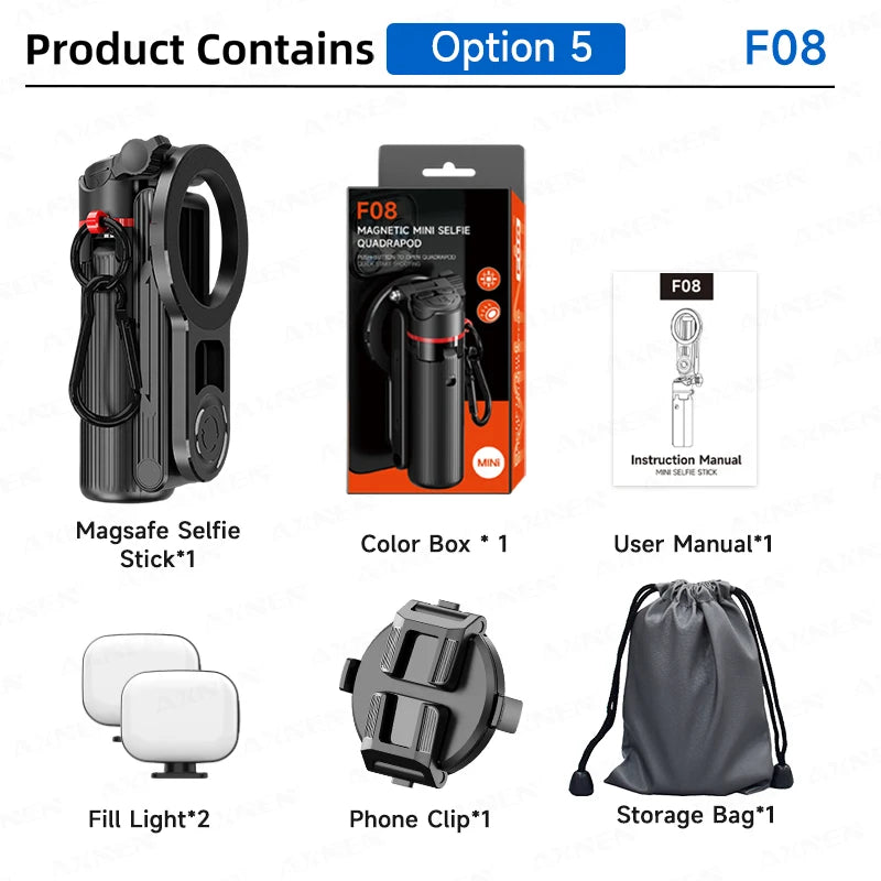 Magnetic Selfie Stick Tripod with Fill Light & Bluetooth Remote