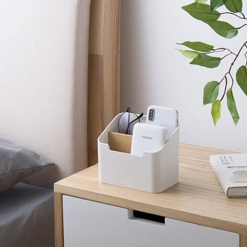 Multi-Compartment Desktop Storage Box with Tissue Dispenser