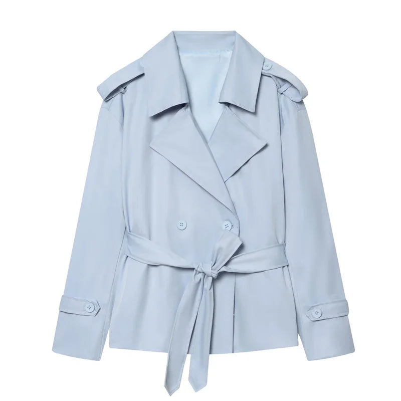 Women's Belted Short Trench Coat – Long Sleeve