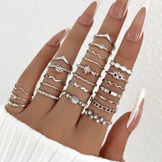 23PCS Zircon Wave Ring Set