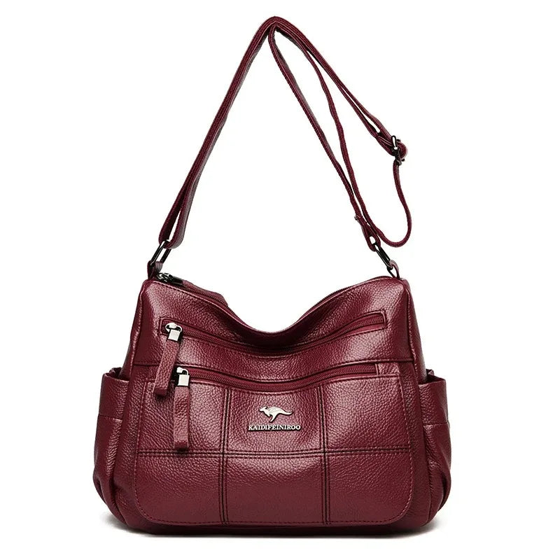 Women's Split Leather 3-Layer Tote Shoulder Crossbody Handbag