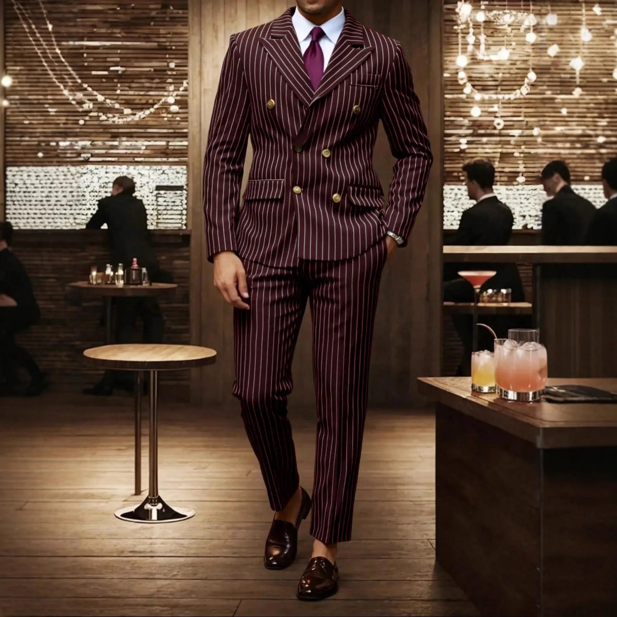 Brown Striped Two-Piece Suit