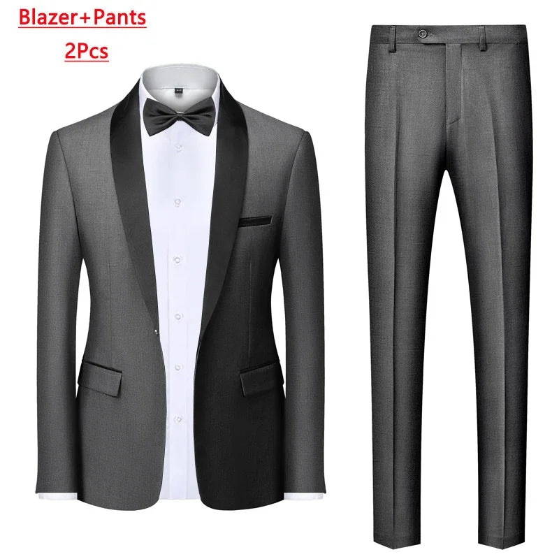 Men's 3-Piece Polyester Viscose Formal Suit – Blazer, Vest & Pants