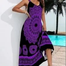 Women's Plus Size Bohemian Suspender Dress – Backless