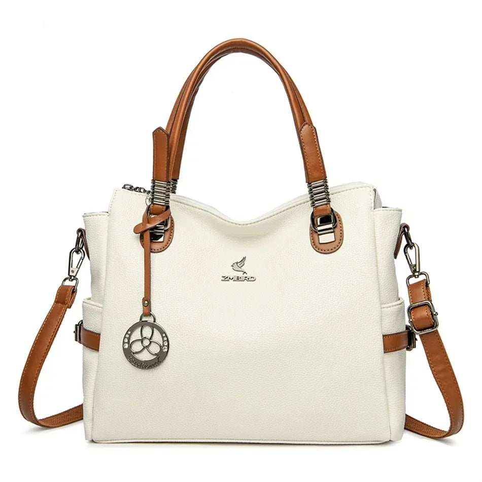 Women's Split Leather 3-Layer Tote Shoulder Crossbody Handbag