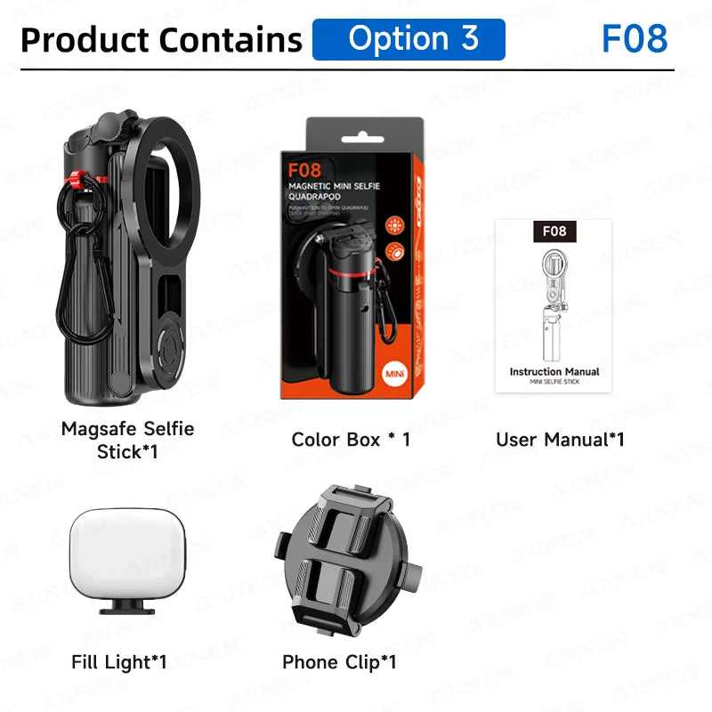 Magnetic Selfie Stick Tripod with Fill Light & Bluetooth Remote