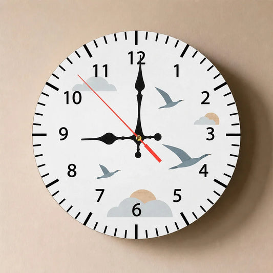 Nordic wooden wall clock with minimalist bird design for Japandi interiors