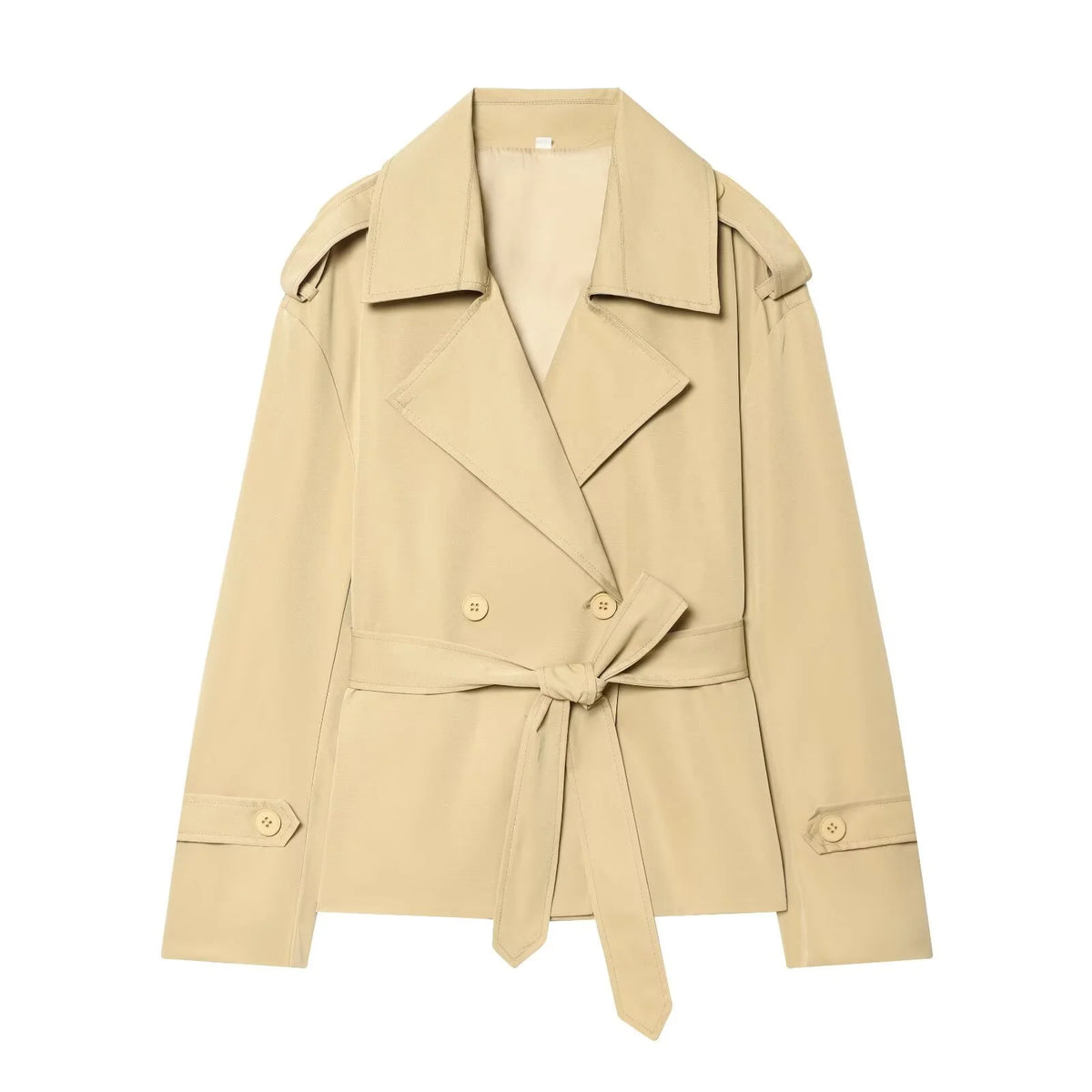 Women's Belted Short Trench Coat – Long Sleeve