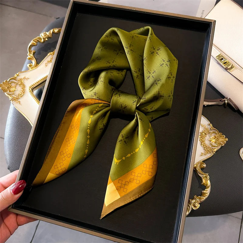 Foulard pour femme 70X70cm mode 2025, imprimé, pashmina, foulard en soie, châle carré, bandeau décoratif, tour de cou, design de luxe, bandana