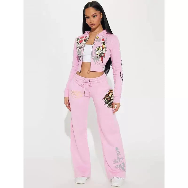 Ensemble deux pièces pour femme, sweat à capuche imprimé lettres et pantalon de jogging, tenue de sport décontractée, tissu doux et confortable, collection hiver, tendance.