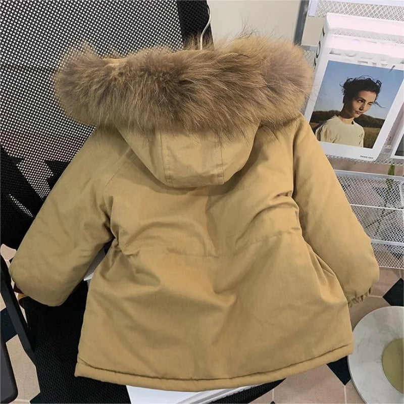 Girls' Velvet Winter Parka – Thickened, Cotton-Padded