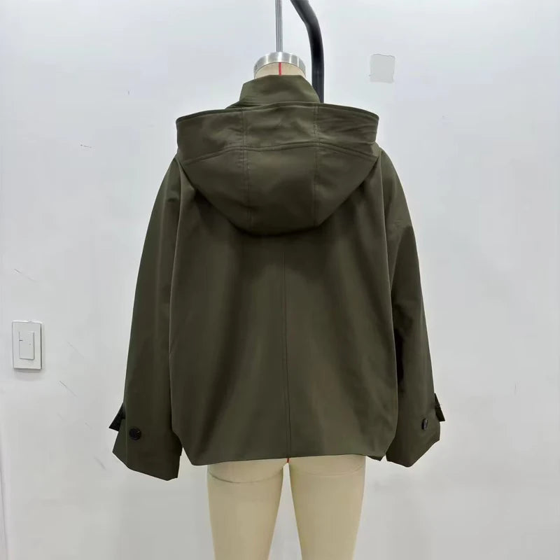 Damen-Trenchcoat mit Kapuze – Langarm