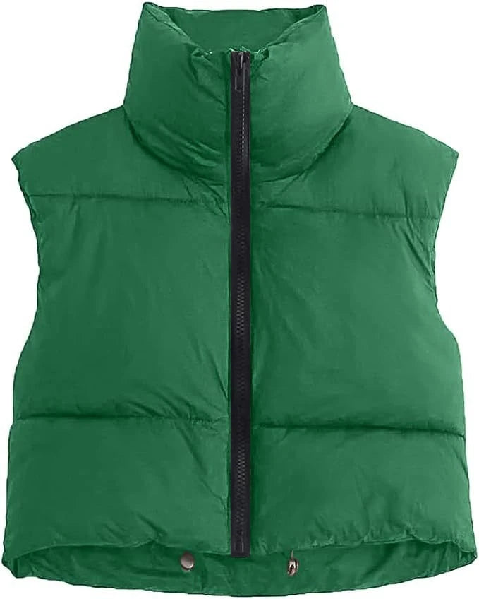 Women's Short Quilted Vest – Stand-Up Collar, Sleeveless