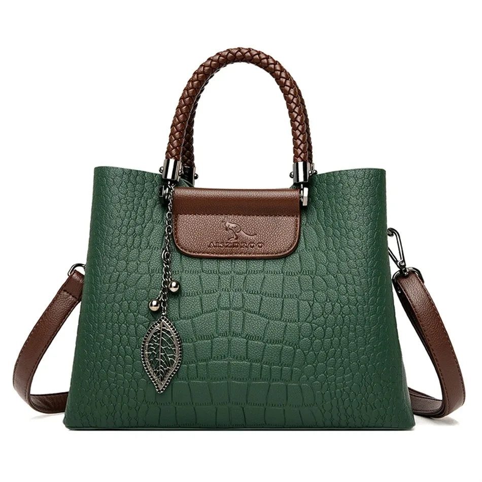 Women's Split Leather 3-Layer Tote Shoulder Crossbody Handbag