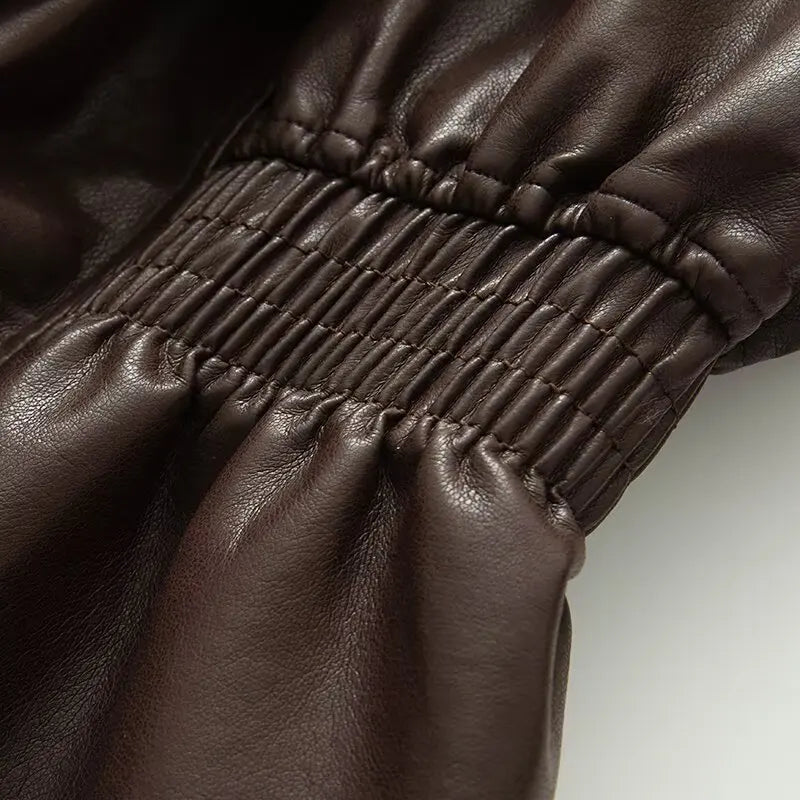 Women's Brown PU Leather Jacket – Zipper, Lapel
