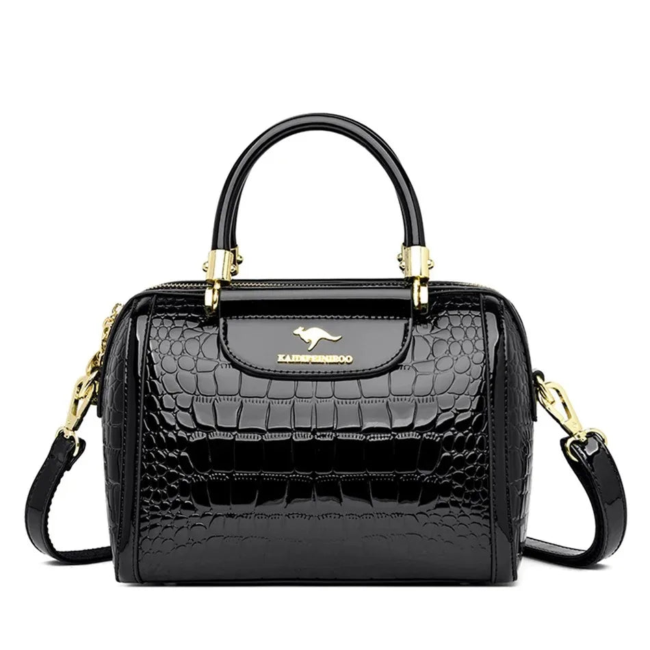 Women's Split Leather 3-Layer Tote Shoulder Crossbody Handbag