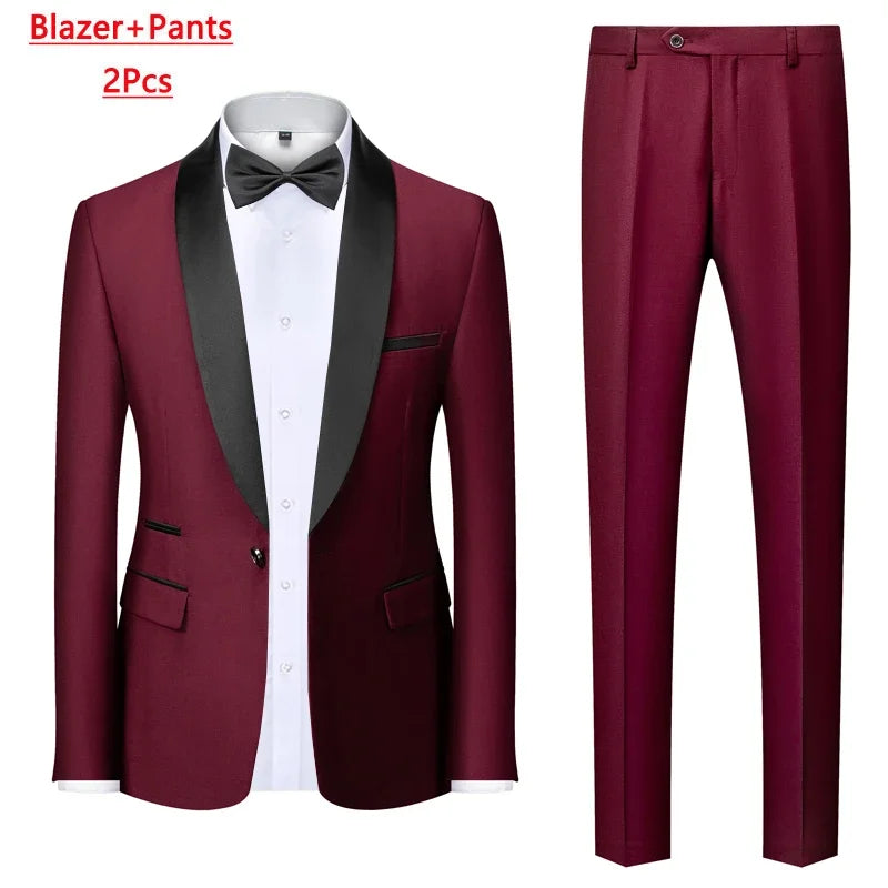 Men's 3-Piece Polyester Viscose Formal Suit – Blazer, Vest & Pants