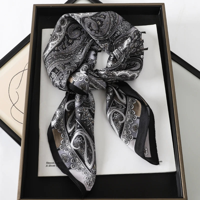 Foulard pour femme 70X70cm mode 2025, imprimé, pashmina, foulard en soie, châle carré, bandeau décoratif, tour de cou, design de luxe, bandana