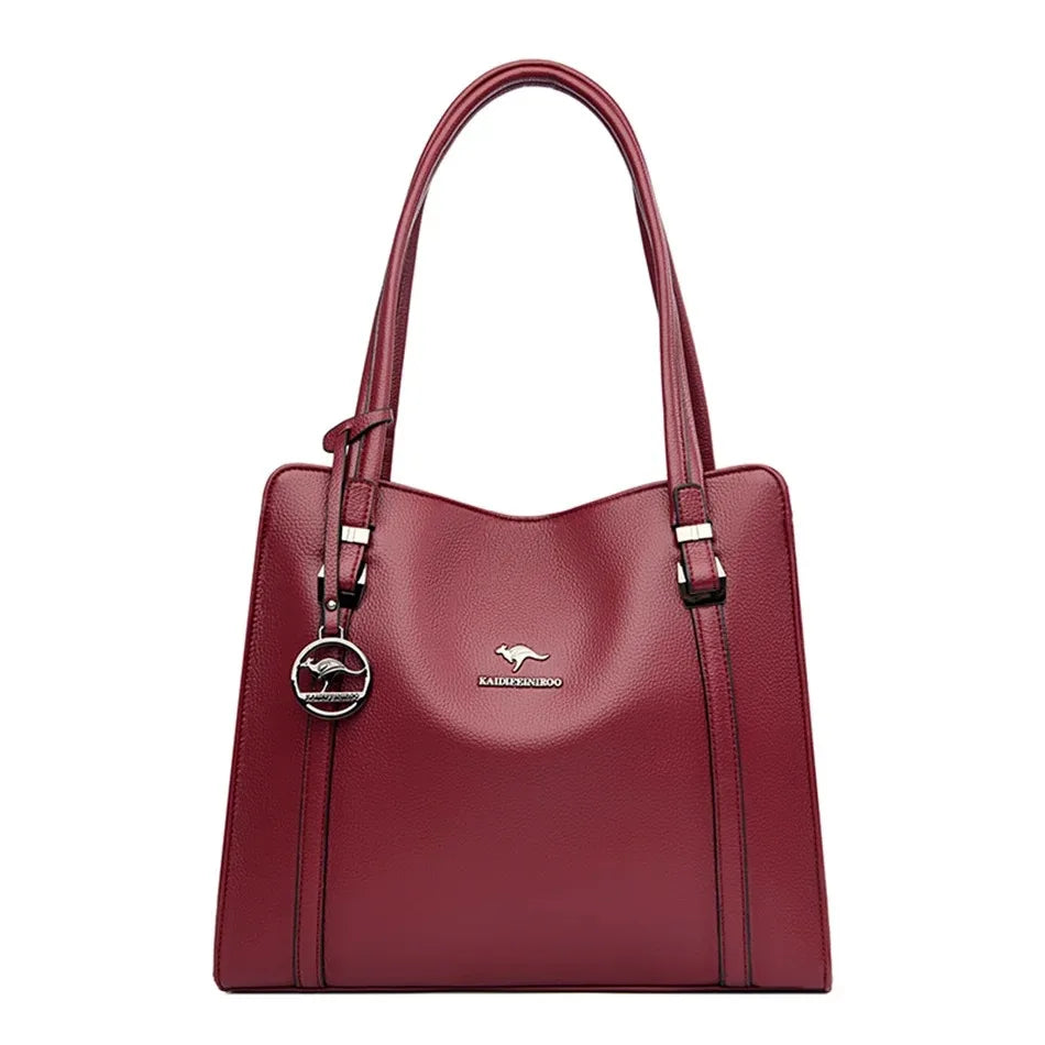 Women's Split Leather 3-Layer Tote Shoulder Crossbody Handbag
