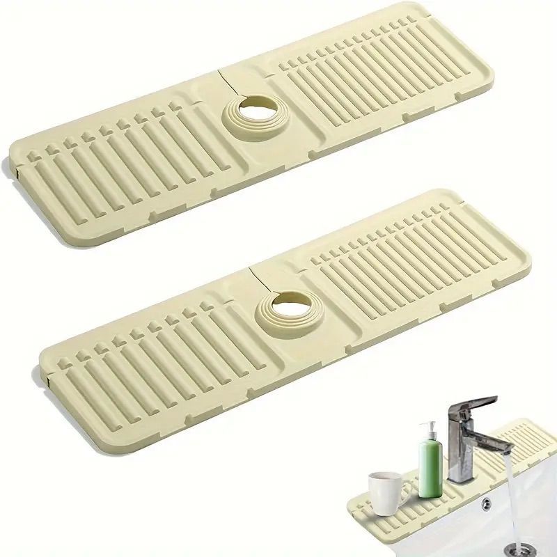 2-piece silicone sink splash guard set with faucet handle drip catcher for kitchen